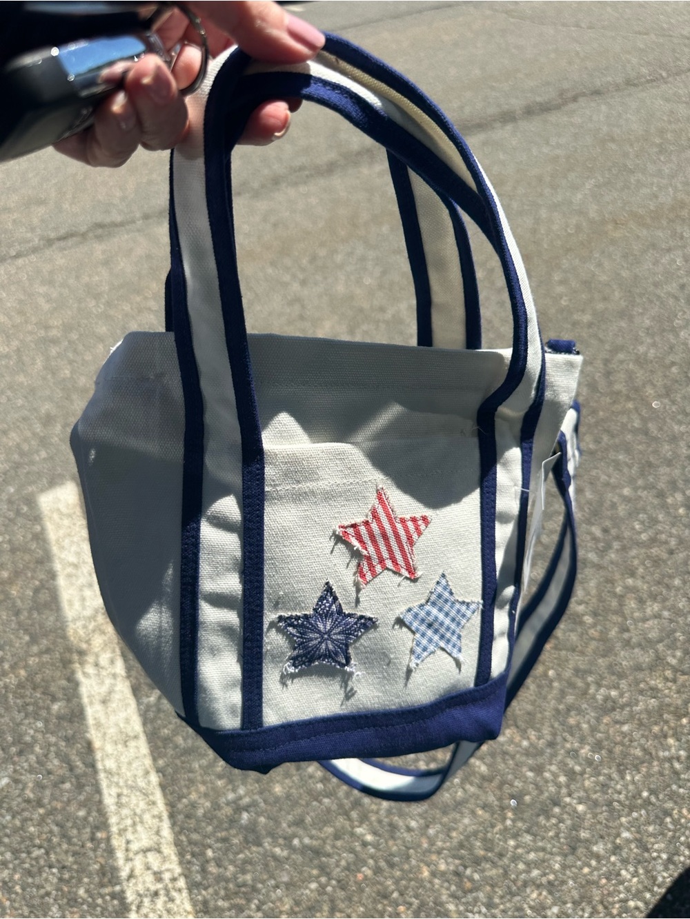 Canvas Star Appliqué Tote Bag - Navy Trim (Women Bags)